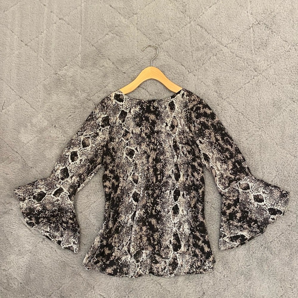 Worthington Snake Skin Blouse with Flare Sleeves